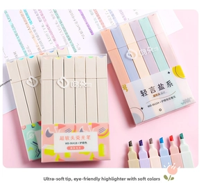 Detail of soft chisel tip Morandi mild highlighters for aesthetic note-taking