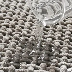 Detail of grey thickened chenille bath mat showing quick water absorption and non-slip texture