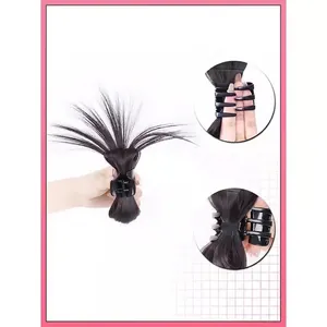 Dark brown messy bun hair claw clip extension with upgraded fibers for stable volume