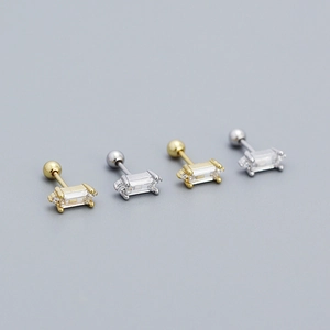 Rectangular zircon s925 silver stud earrings in gold and silver with screw ball backs