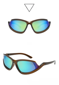 Detail view showing streamline tea frame and green mercury lenses for cycling sunglasses