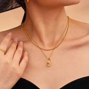 Minimalist 18k gold plated stainless steel layered necklace with heart pendant