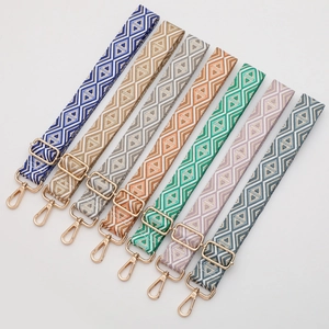 Adjustable colorful diamond pattern woven bag straps with gold metal clasps for crossbody bags