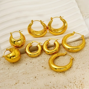 Chunky Hoop Earrings 18K Gold Plated 304 Stainless Steel Hollow C-Shape Polished Waterproof Hypoallergenic For Women