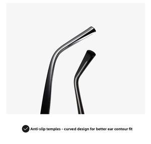 Detail of ergonomic anti-slip black temples with metal and resin finish for square sunglasses