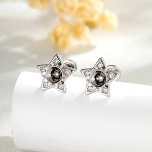 Star Shape Screw Back Ear Bone Stud Blank Setting Titanium Steel Copper Zircon DIY Accessory For Women Men
