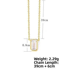 Detail view of gold S925 silver necklace with 0.8cm emerald cut zircon pendant and chain specs