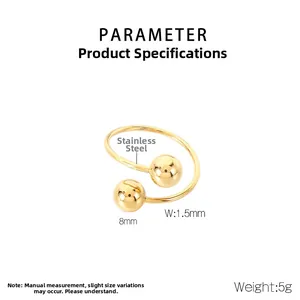 Technical drawing showing 1.5mm band width and 8mm gold sphere on stainless steel ring