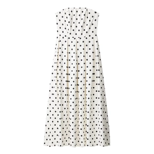 Robe Longue Bustier À Pois Polyester Ligne A Taille Plissée Élégante Été Vacances Pour Femmes