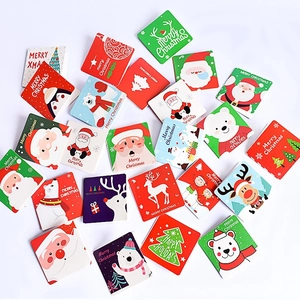 Christmas Greeting Cards And Envelopes Mini Folding Holiday Blessing Cards Cartoon Santa Elk Snowman Paper Cardstock