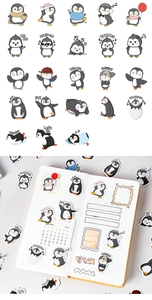 Macro detail of various penguin stickers on white background and planner diary decoration