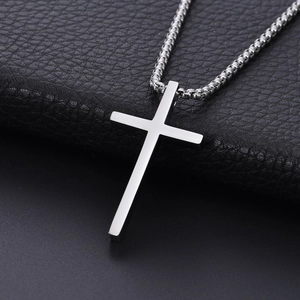 Polished titanium steel cross pendant necklace for men featuring a classic box chain