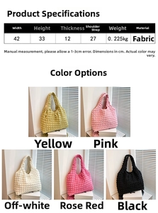 Detailed size chart and multi-color bubble fabric tote bag options for daily fashion