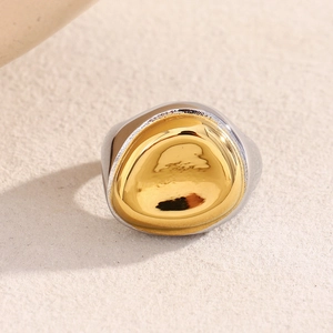 Minimalist 18K gold-plated stainless steel ring with two-tone mixed metal design