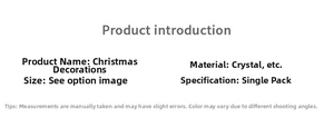 Detailed specifications card for crystal Christmas decoration with size and material info