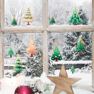 Christmas tree wall stickers for windows with colorful cartoon festive decorations