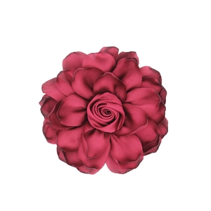 Dark red French satin 3D rose flower accessory with layered petals for DIY crafts
