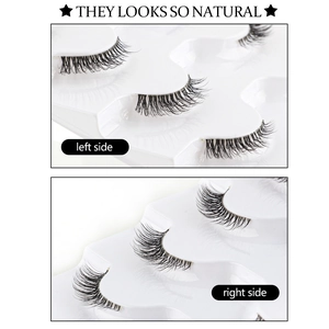 Detail view of natural half-lash sets with transparent bands for elongated eye look