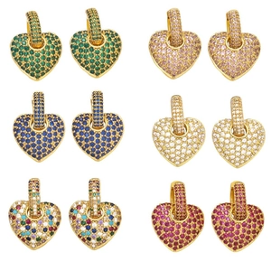 Heart Shaped Zircon Drop Earrings Gold Plated Copper Hoop Jewelry For Women Retro Fashion Style