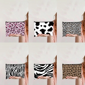 Leopard Zebra Print Canvas Makeup Bag Zipper Cosmetic Pouch Animal Pattern Portable Travel Toiletries Storage Handbag