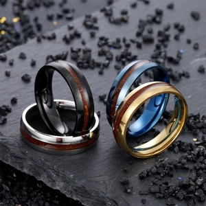 6mm stainless steel rings with koa wood inlay in black blue gold and silver finishes