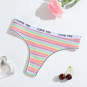 Perizoma in cotone a righe arcobaleno con elastico in vita stampato I LOVE YOU