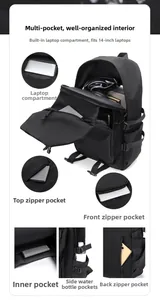 Detailed internal compartments of a black laptop backpack for 14-inch computers