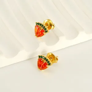 Clou d'oreille mignon en acier inoxydable en forme de fruit avec cristaux colorés