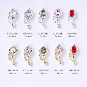 6x9mm horseshoe flower nail charms with alloy base and colorful teardrop gemstones