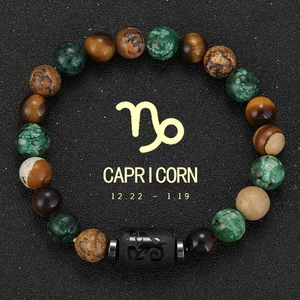 Natural tiger eye stone beaded Capricorn zodiac stretch bracelet for men and women