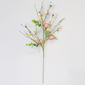 Easter Egg Spray Artificial Floral Branch With Pearly Berries Satin Leaves Speckled Eggs For Spring Home Party Decor