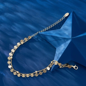 Elegant 925 silver double-layered bracelet with gold sequins and adjustable chain