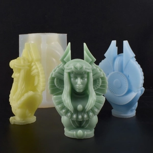 Detail view of colorful Egyptian Goddess candles made from 3D flexible silicone mold