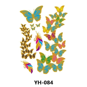 Metallic gold butterfly and feather temporary tattoo stickers with colorful gradients