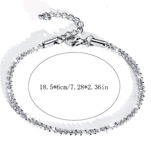 Sparkling silver anklet chain size chart showing 18.5cm length and extension link detail