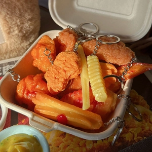 Simulation Food Keychain PVC Fried Chicken Wings Legs French Fries Keyring Creative Bag Pendant Novelty Gift
