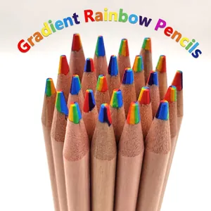 Rainbow colored pencils set with gradient lead for creative drawing and DIY art projects