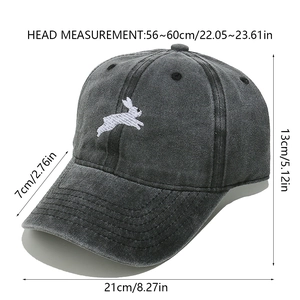 Detailed size specifications of cotton baseball cap with embroidered bunny and 56-60cm fit