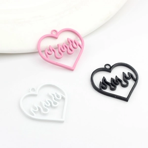 Three heart flame alloy pendants in pink black and white for DIY jewelry making