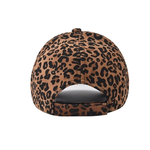 Detail view of the suede leopard print baseball cap with adjustable Velcro strap back