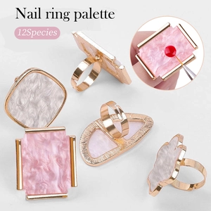 Nail Art Ring Palette Resin Marble Texture Golden Alloy Frame Adjustable Geometric Shape Mixing Tool Manicure Japanese