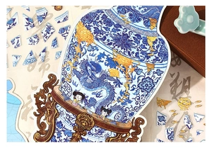 Detailierte Blau-Weiß-Porzellan-Sticker mit Drachenmustern für Scrapbooking-Projekte