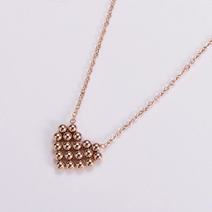 Rose gold beaded heart pendant necklace in polished titanium steel for women fashion