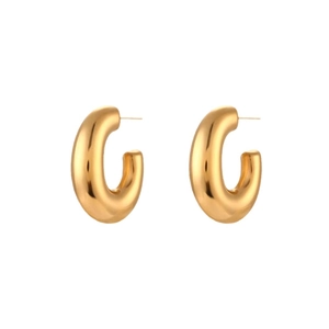 Minimalist 18K gold plated hollow geometric C-shaped earrings with high polish finish