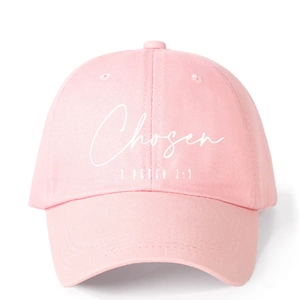 Casquette de baseball rose en coton réglable avec impression Chosen 1 Peter 2:9