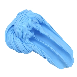 Macro detail of sky blue butter slime with soft stretch texture and glossy finish