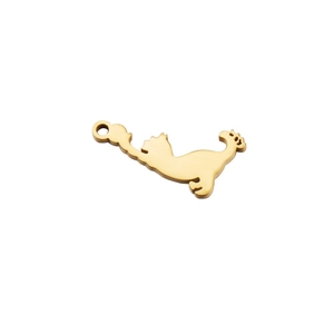 Polished gold stainless steel cat charm with ring for DIY jewelry making and pendants