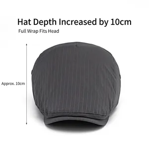 Dark gray striped flat cap with 10cm depth design for outdoor sun protection