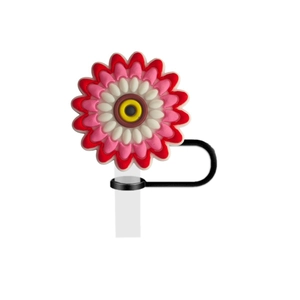 Cute red and pink flower silicone straw topper cap for Stanley tumbler cups
