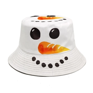 Christmas Snowman Face Print Bucket Hat Foldable Polyester Sun Protection Outdoor Casual Retro Sun Cap For Men Women